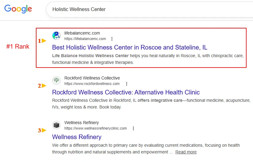 Holistic wellness center google ranking