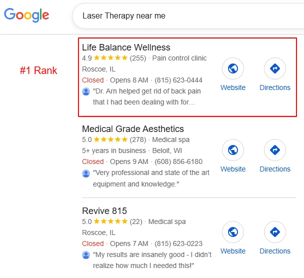 Laser Therapy near me Google Maps Ranking